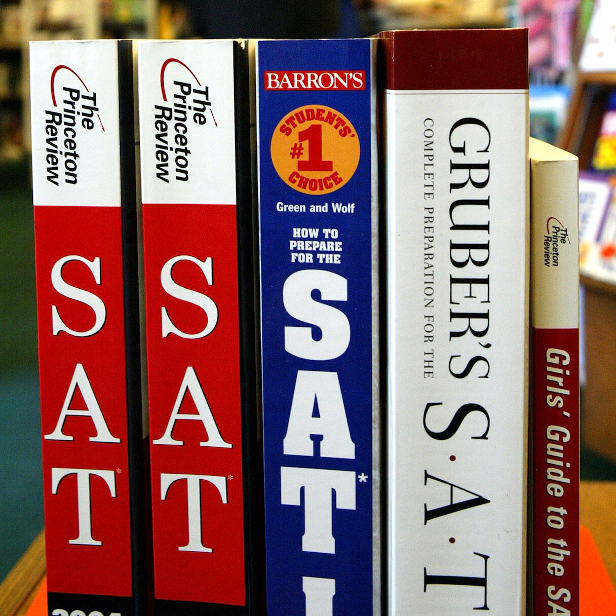 SAN FRANCISCO - AUGUST 26:  SAT preparation books are seen on a shelf at A Clean Well Lighted Place For Books bookstore August 26, 2003 in San Francisco. The College Board today reports significant gains in both SAT math and verbal average scores, with each rising three points from last year marking the highest level for math scores in more than 35 years, while verbal scores matched the level last reached in 1987. At the same time, more students took the SAT than ever before, which indicates a growing need and desire for higher education.  (Photo by Justin Sullivan/Getty Images)